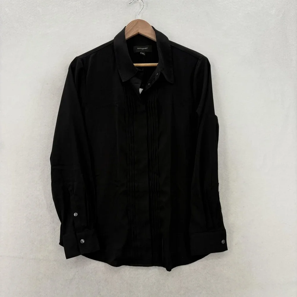 Banana Republic Dress Shirt Mens Medium Black Pleated Tux Stretch Formal NWT
